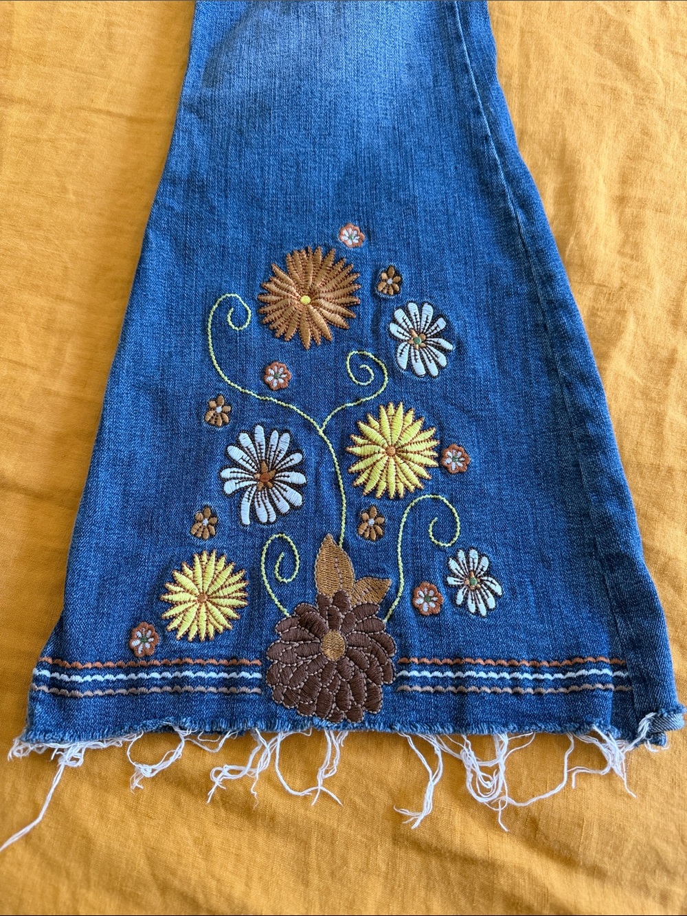 Blue Embroidered Flare Jeans - Floral Detail - Picture 3 of 7